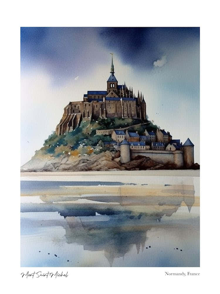 Mont Saint Michel 1 Watercolour Travel Poster