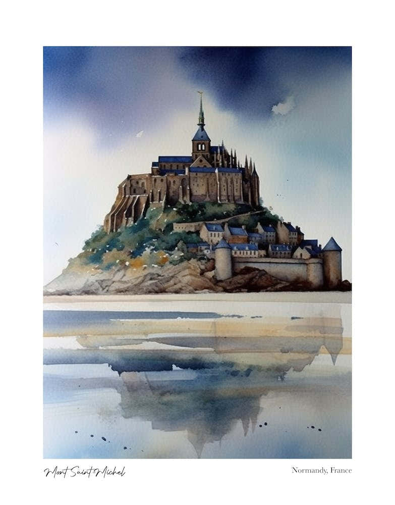 Mont Saint Michel 1 Watercolour Travel Poster