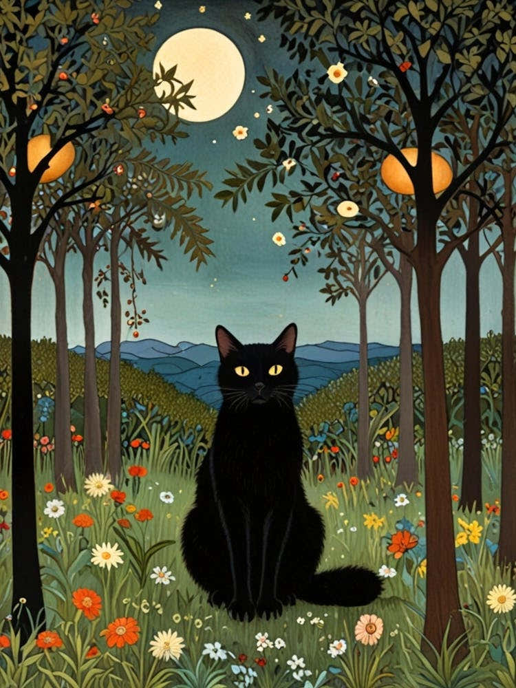 Black Cat In The Forest William Morris
