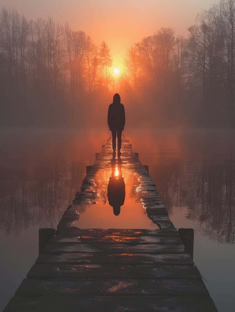 Person Standing On A Dock At Sunrise