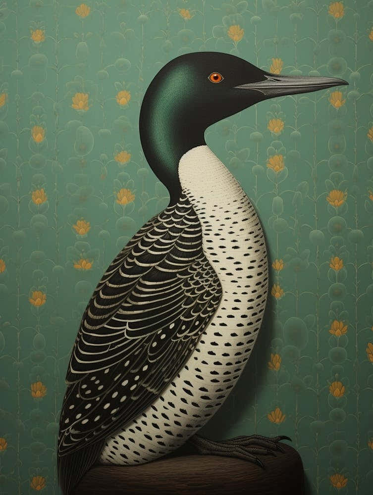 Ohara Koson Inspired Bird Painting Loon 3