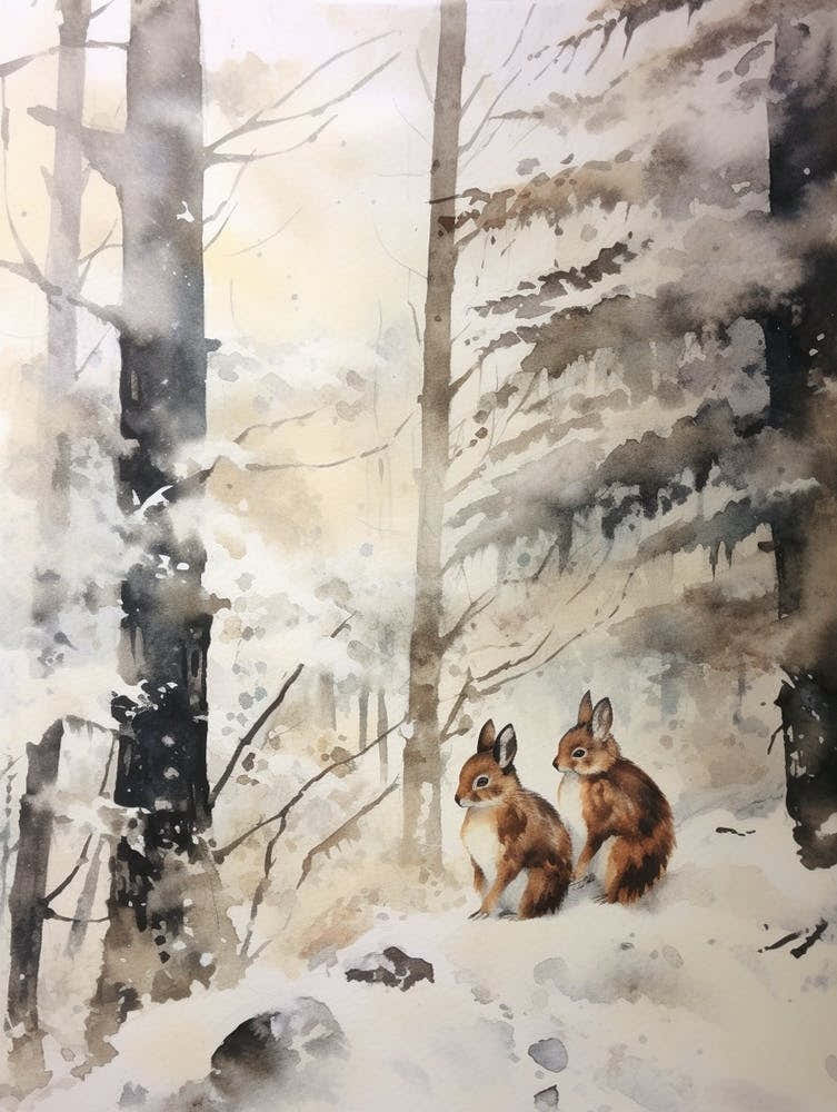 Winter Watercolour Squirrel 1