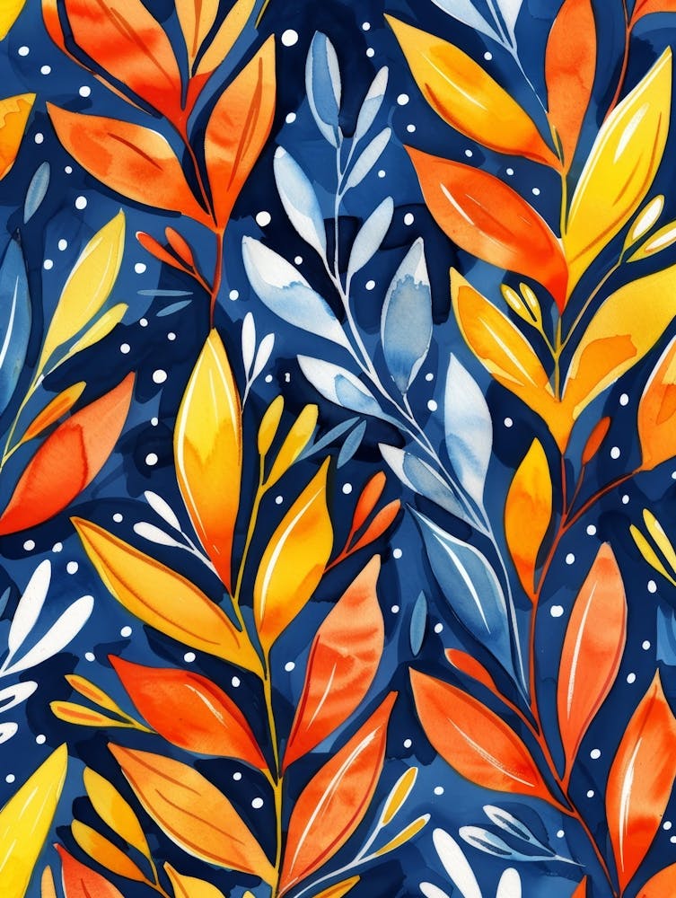 Autumn Leaves On Blue Background