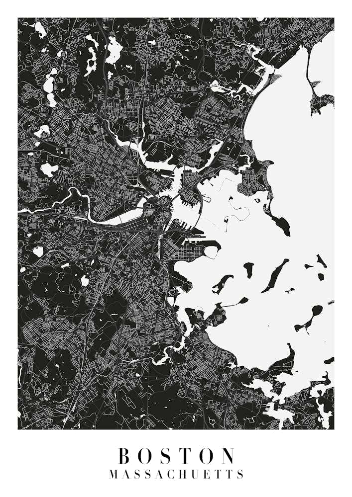 Boston Massachusetts Minimal Black Mono Street Map