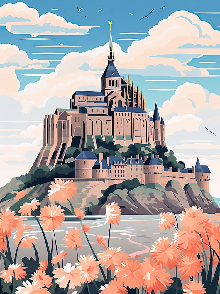 Mont Saint Michel   Normandy, France   Cute Botanical Illustration Travel 2