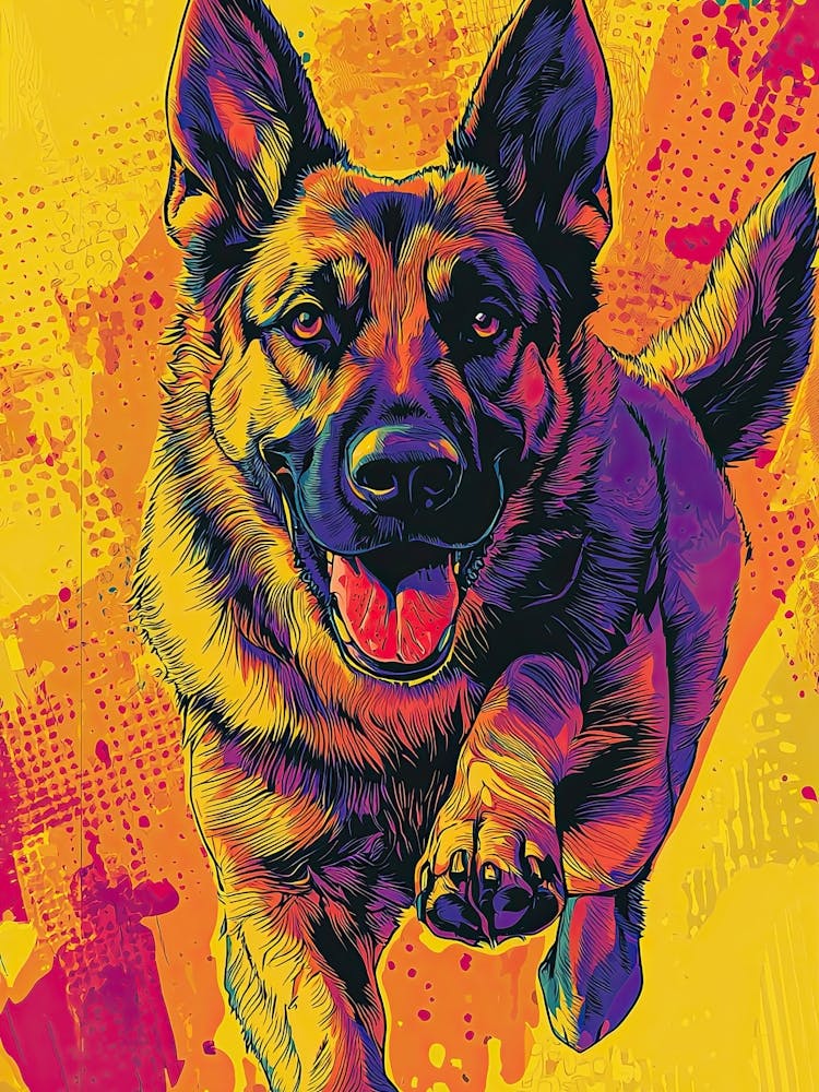 Pop Art German Shepherd Striking Yellow And Purple 11