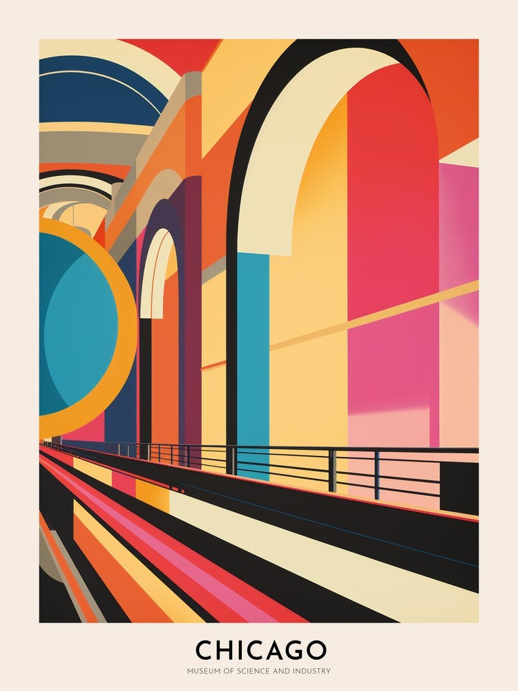 Museum Of Science And Industry 2 Chicago Colourful Travel Poster