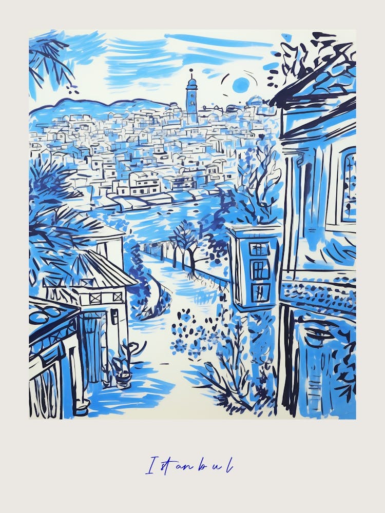 Istanbul Turkey 2 Mediterranean Blue Drawing Poster