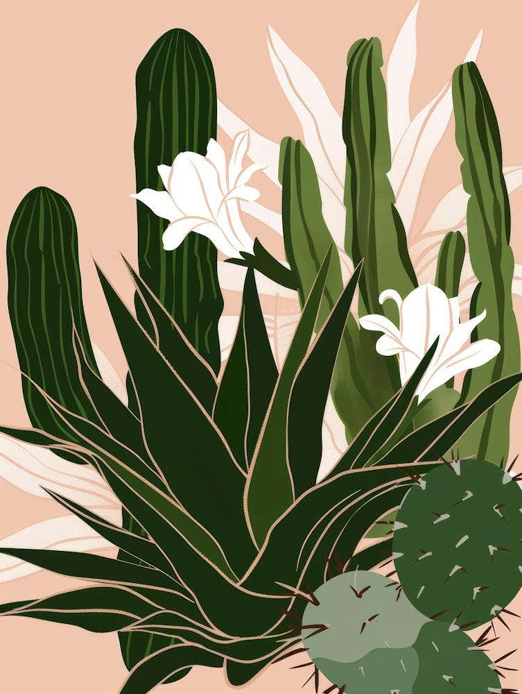 Cactus And Flowers