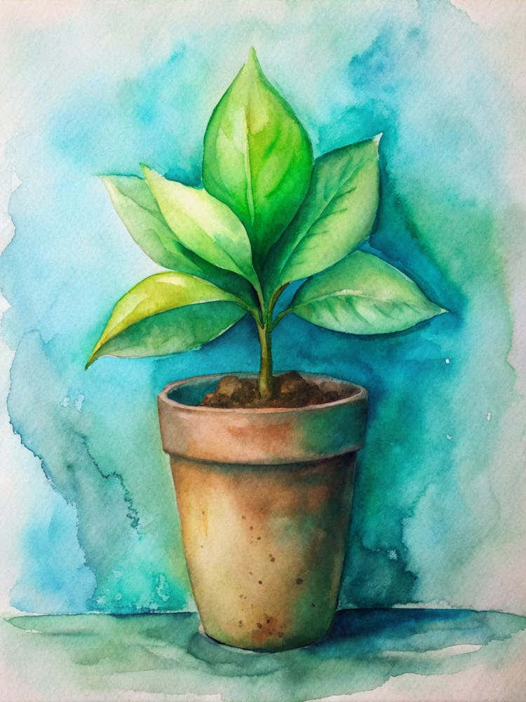 Potted Plant Watercolor Painting 1