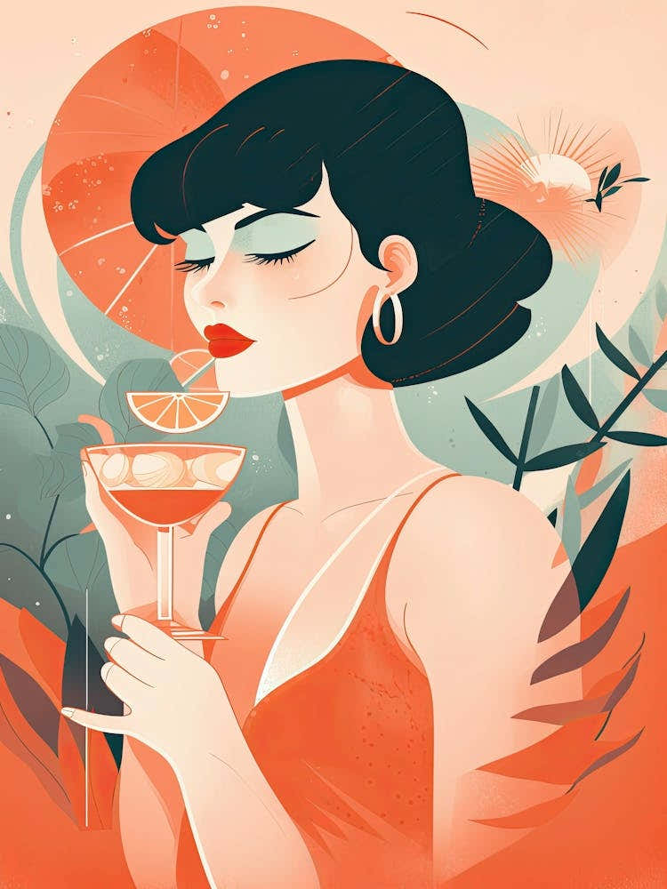 A Woman Drinking A Paloma Cocktail Illustration 1