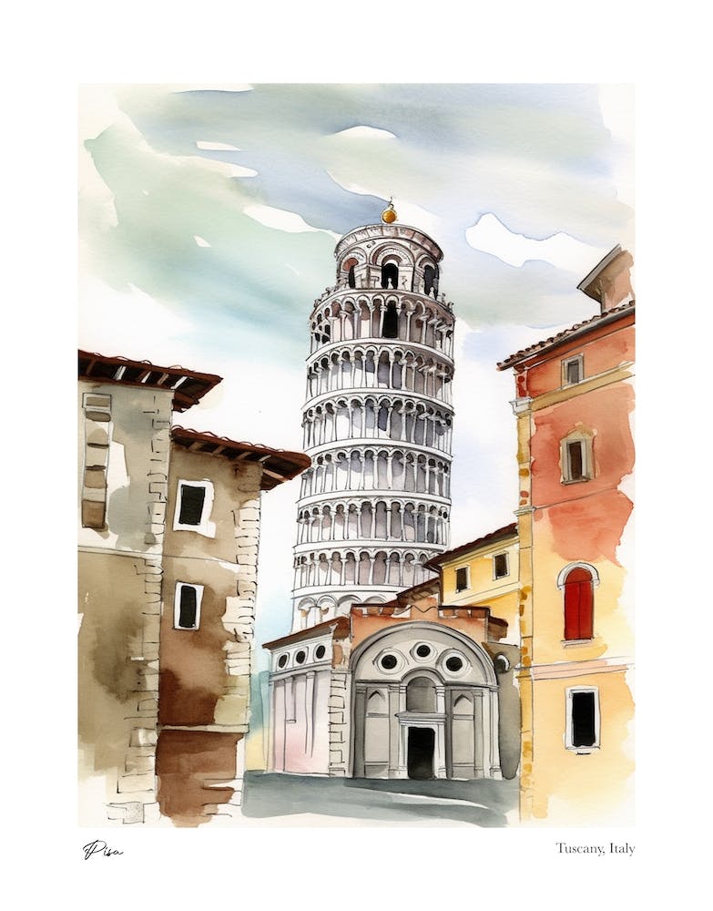 Pisa, Tuscany, Italy 3 Watercolour Travel Poster
