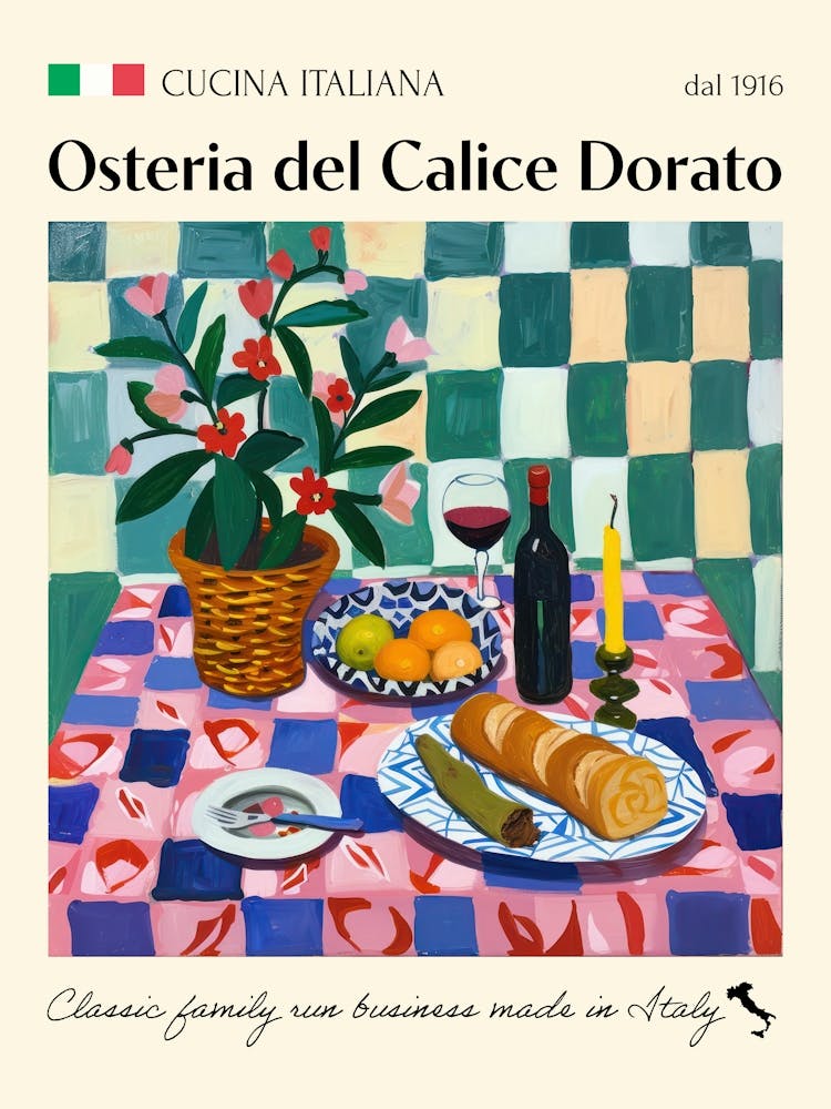 Osteria Del Calice Dorato Trattoria Italian Poster Food Kitchen
