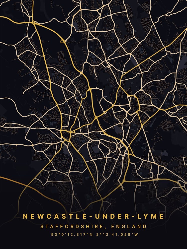 Newcastle Under Lyme Black And Gold Map