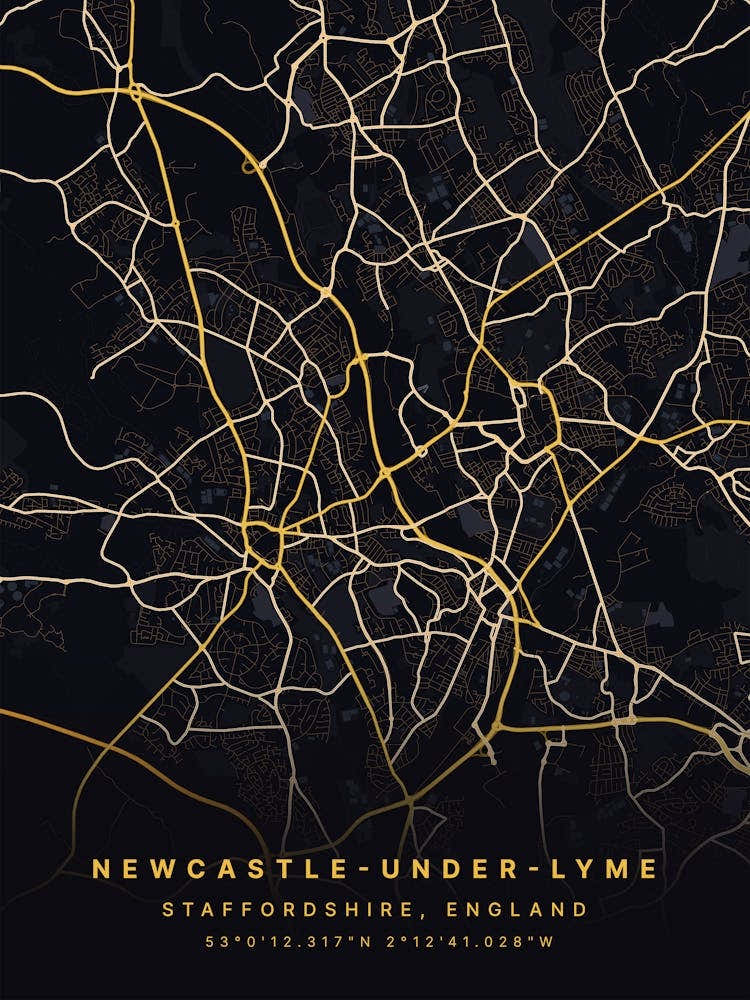 Newcastle Under Lyme Black And Gold Map