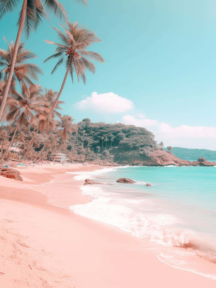 Kata Beach Phuket Thailand Turquoise And Pink Tones 1