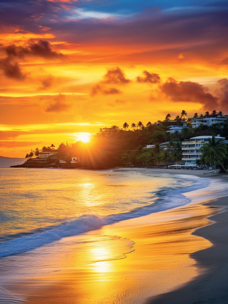 Grand Anse Beach Grenada At Sunset, Vibrant Painting 1