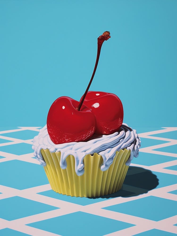 Retro Cupcake With Cherries On Top