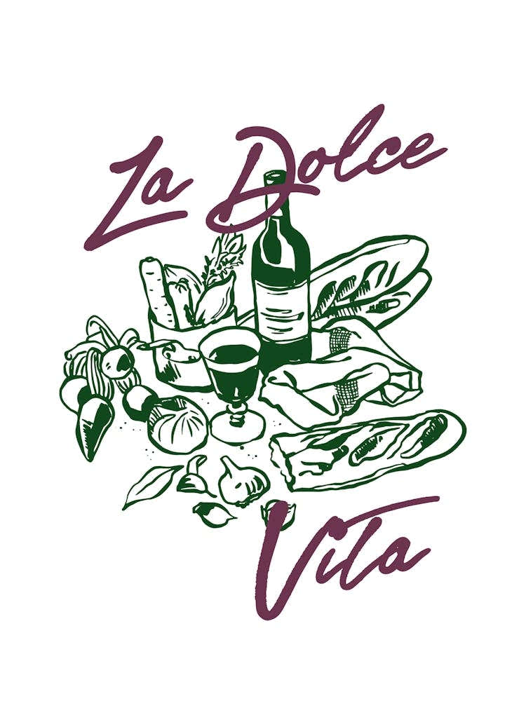 Cheese Board & Wine Glass La Dolce Vita Poster, Italian Wall Art Decor, Aperitif Gift, Ciao Bella, French Wine