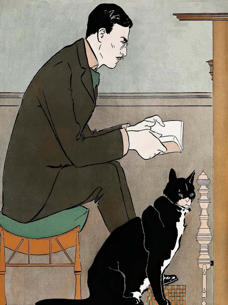 Man Reading A Book Illustration, Edward Penfield 1