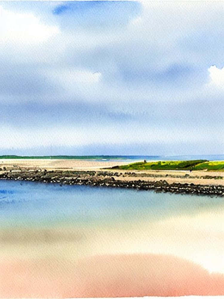 Beadnell Bay Beach 2, Northumberland Watercolour