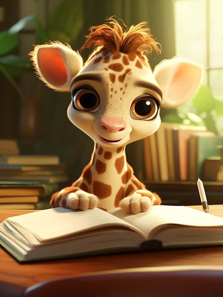 Adorable Giraffe's Study Session Print