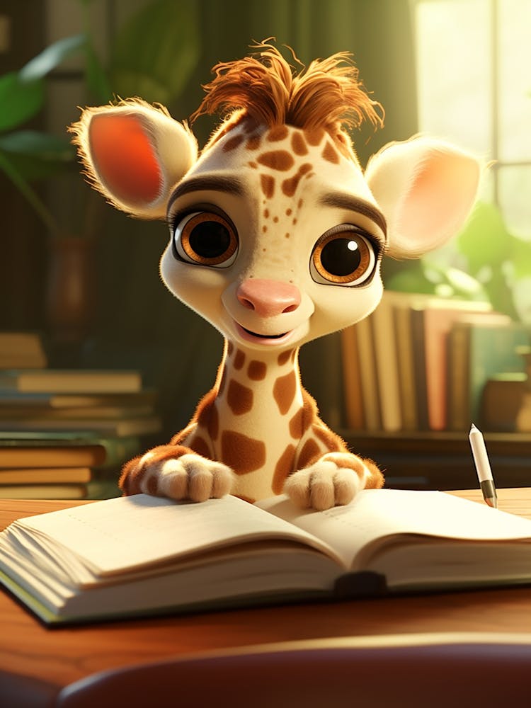 Adorable Giraffe's Study Session Print