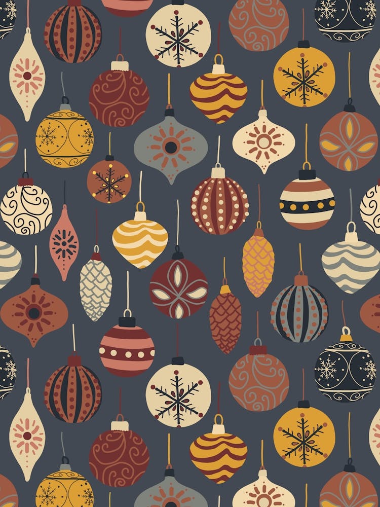 Ornate Scandinavian Christmas Tree Ornaments Red Yellow Slate Blue