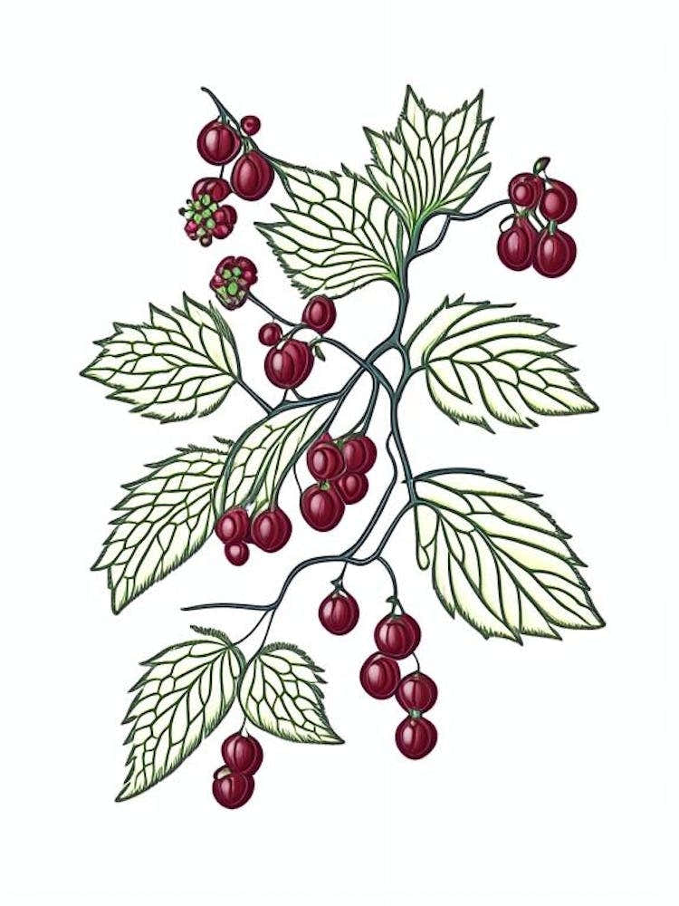 Schisandra Herb William Morris Inspired Line Drawing 2