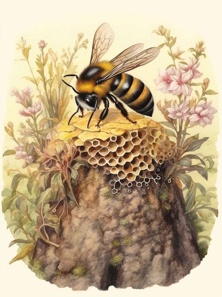 Western Bumble Bee Beehive Watercolour Illustration 3