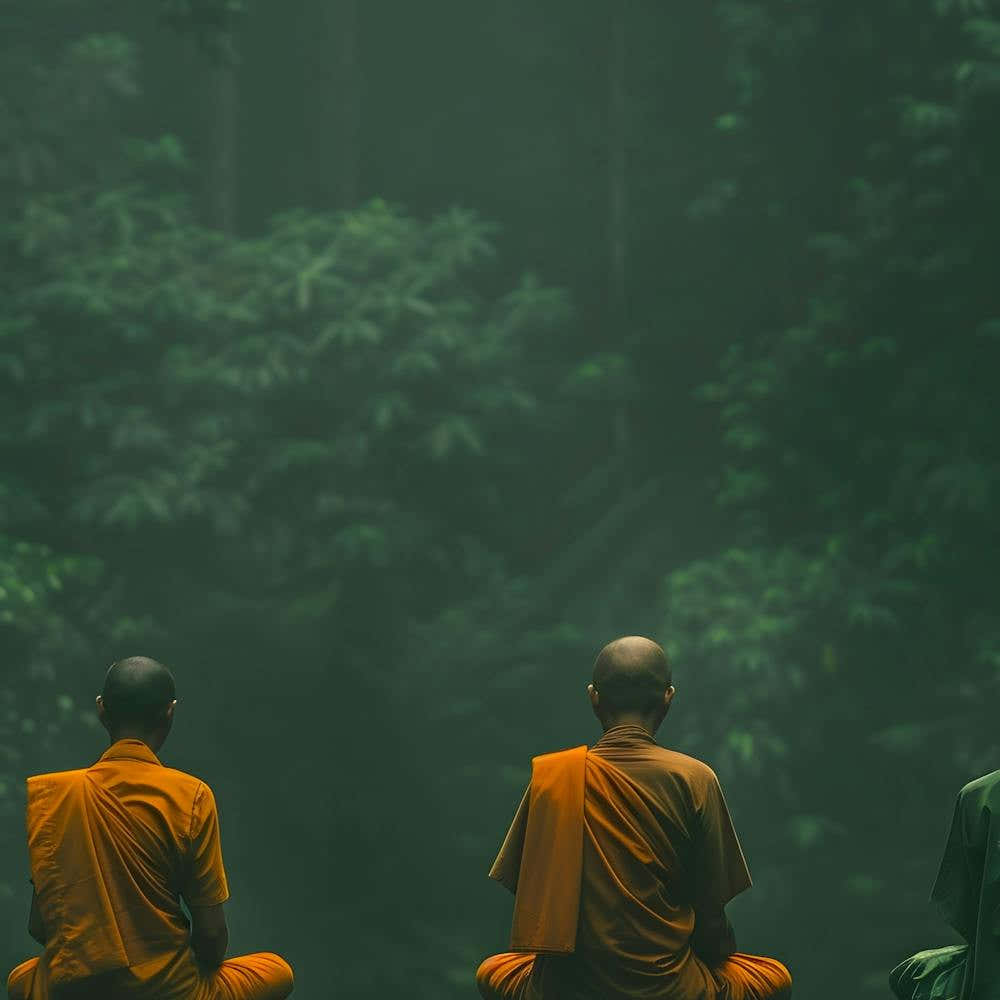 Monks Meditation In The Forest