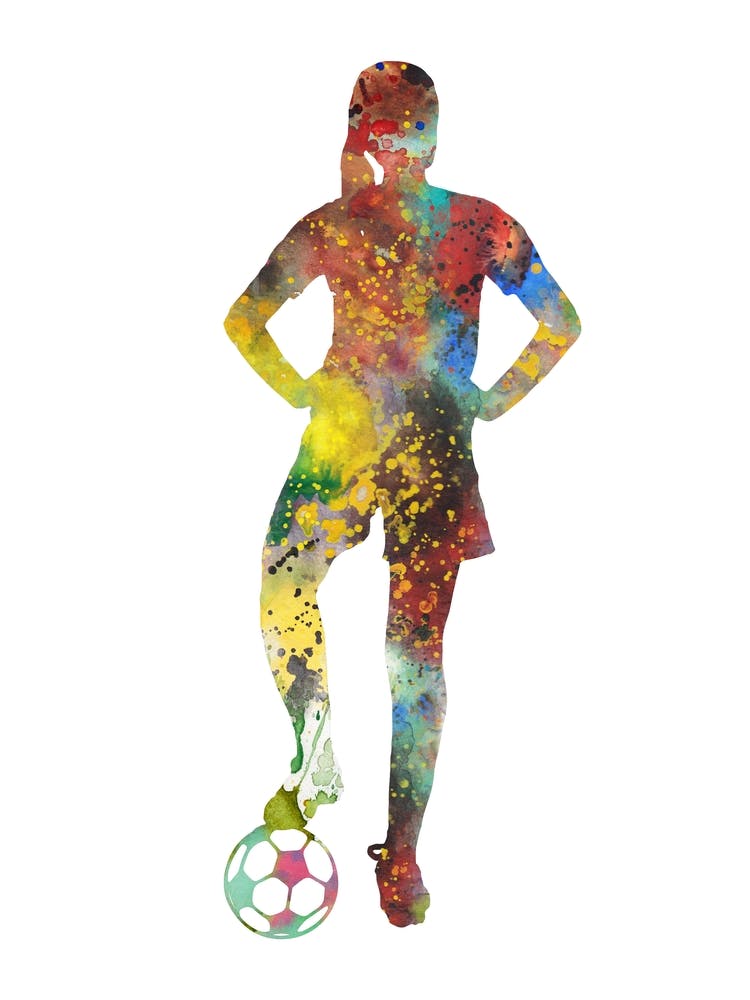 Female Soccer Player Watercolor Football
