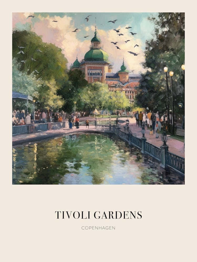 Tivoli Gardens Copenhagen Denmark 4 Vintage Cezanne Inspired Poster