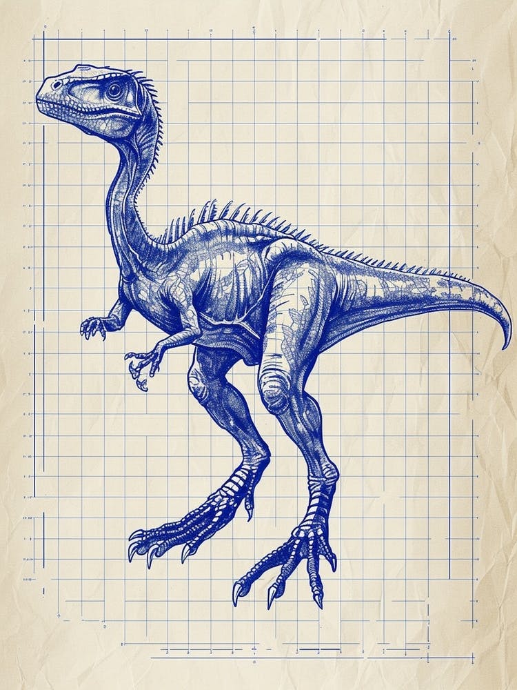 Therizinosaurus Dinosaur Blue Print Style