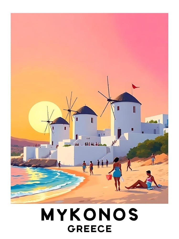 Mykonos - Greece Vintage Travel Poster