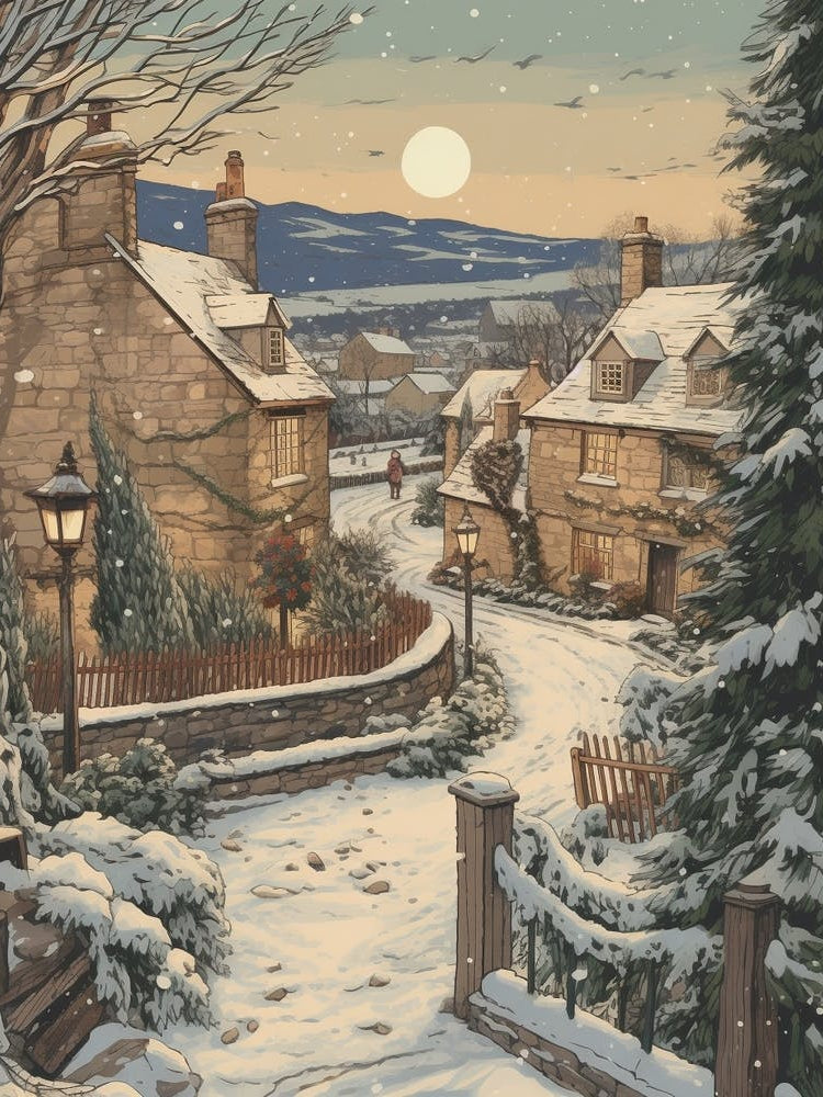 Vintage Winter Illustration Cotswolds United Kingdom 4