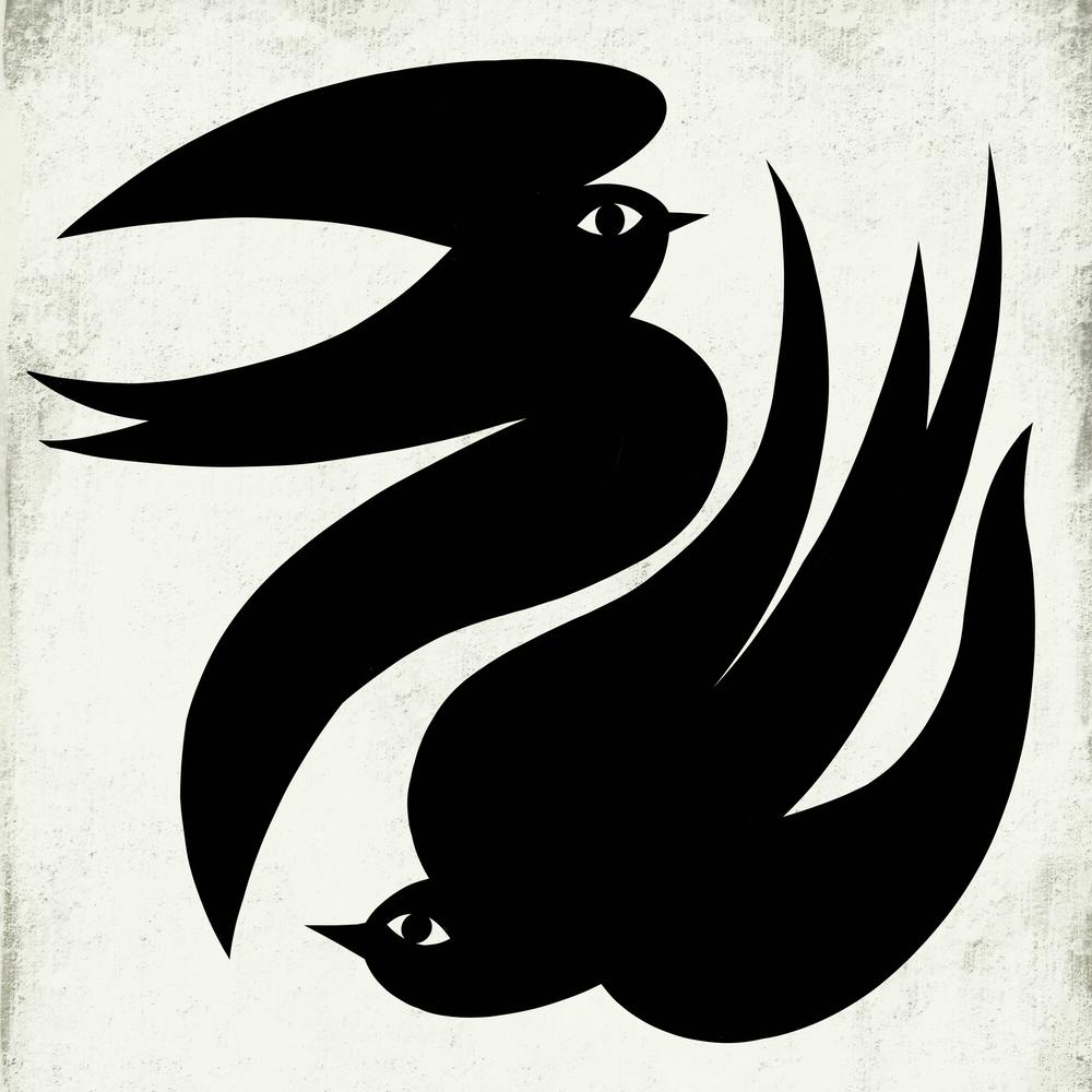 Two Black Birds Dancing In The Sky BW Square