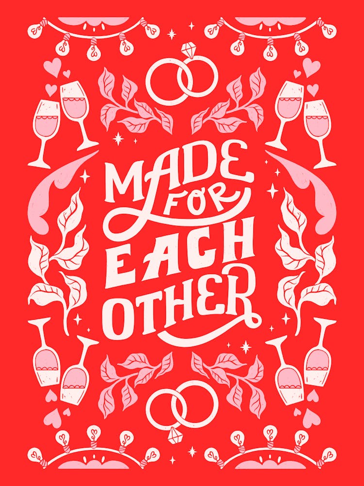 Made For Each Other Poster - Romantic Wall Art for Couples, Wedding and Anniversary Gift