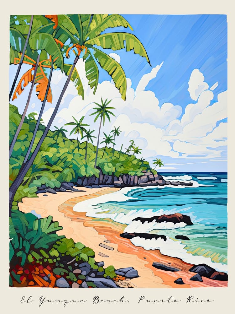 Poster Of El Yunque Beach, Puerto Rico, Matisse And Rousseau Style 2
