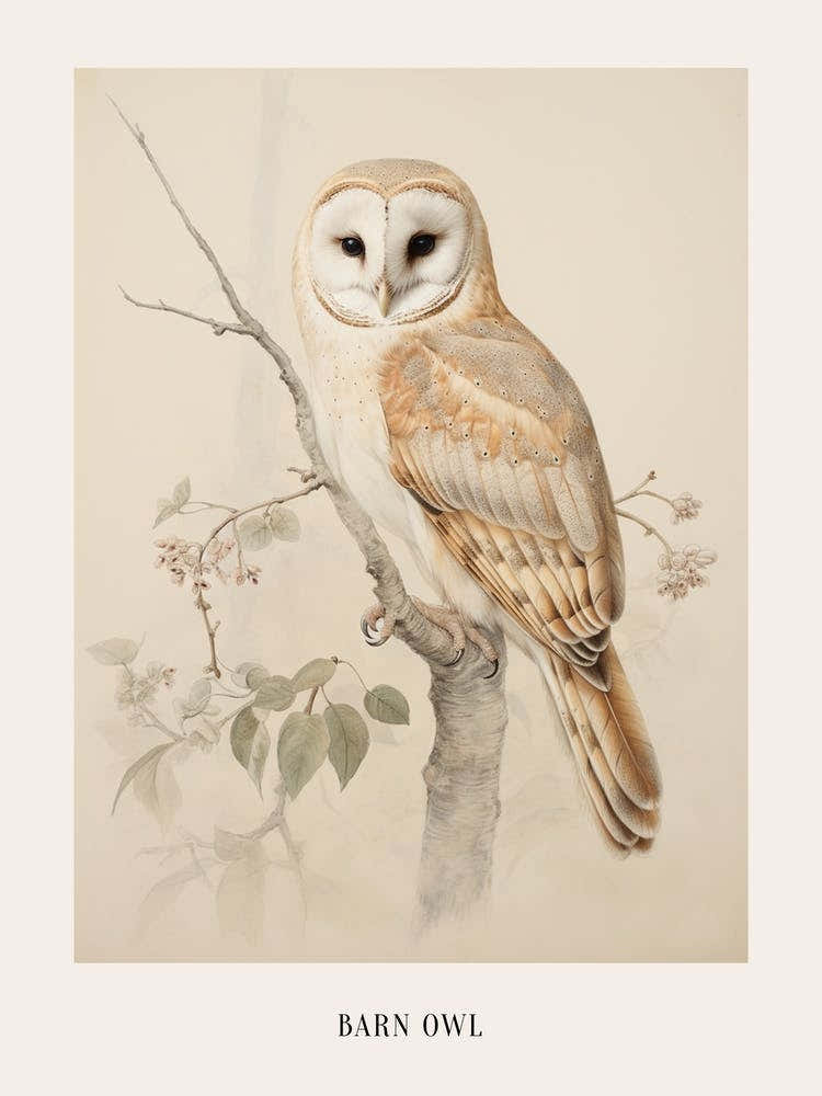 Vintage Bird Drawing Barn Owl 1 Poster