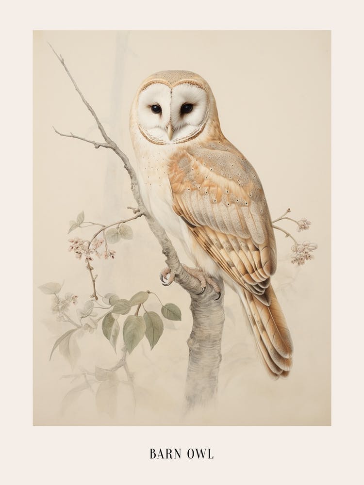 Vintage Bird Drawing Barn Owl 1 Poster