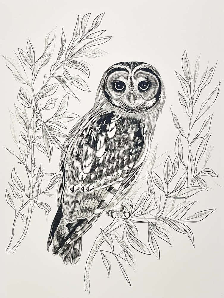 Collared Scops Owl Drawing 4