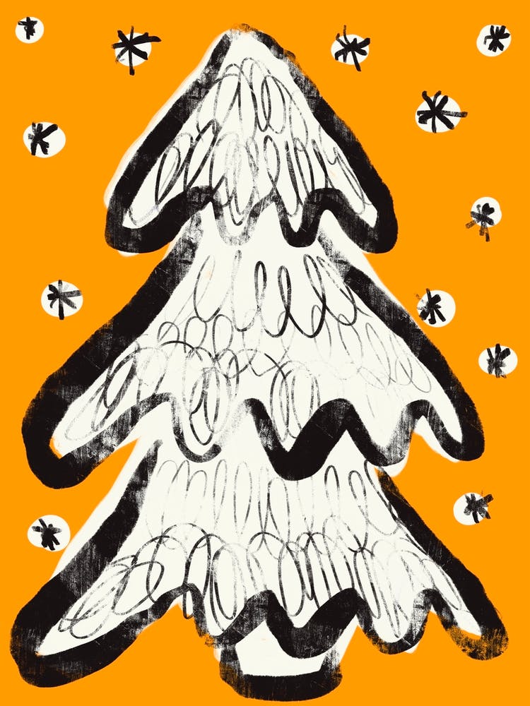 Christmas Tree And Snow (Yellow)