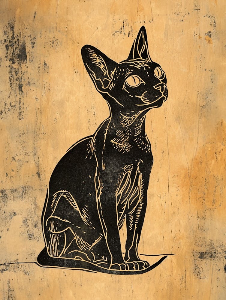 Devon Rex Linocut Blockprint 7