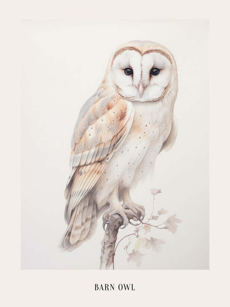 Vintage Bird Drawing Barn Owl 2 Poster