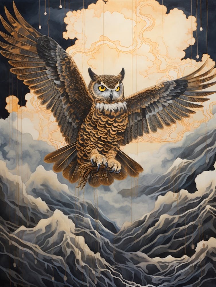 Great Horned Owl 2 Gold Detail Painting