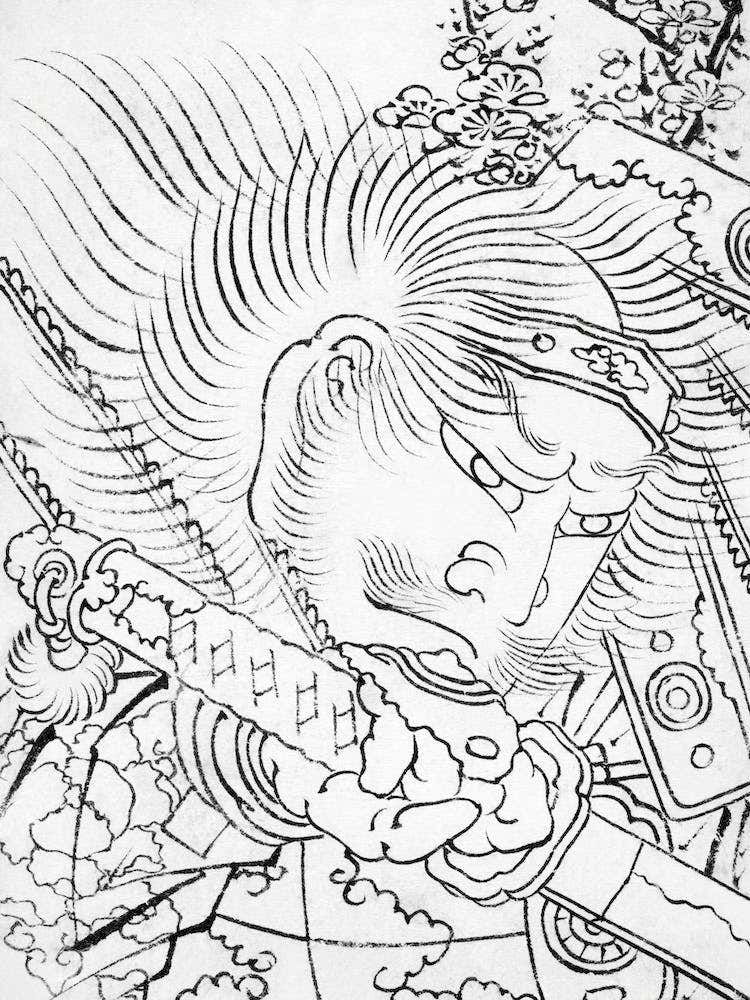 Head Of A Samurai Under Cherry Blossom, Katsushika Hokusai 1