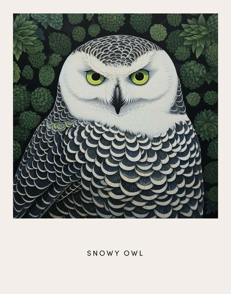 Ohara Koson Inspired Bird Painting Snowy Owl 2 Poster