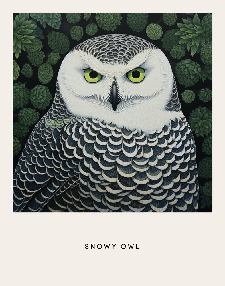 Ohara Koson Inspired Bird Painting Snowy Owl 2 Poster