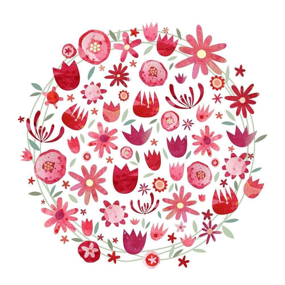 Watercolor Floral Circle Pink